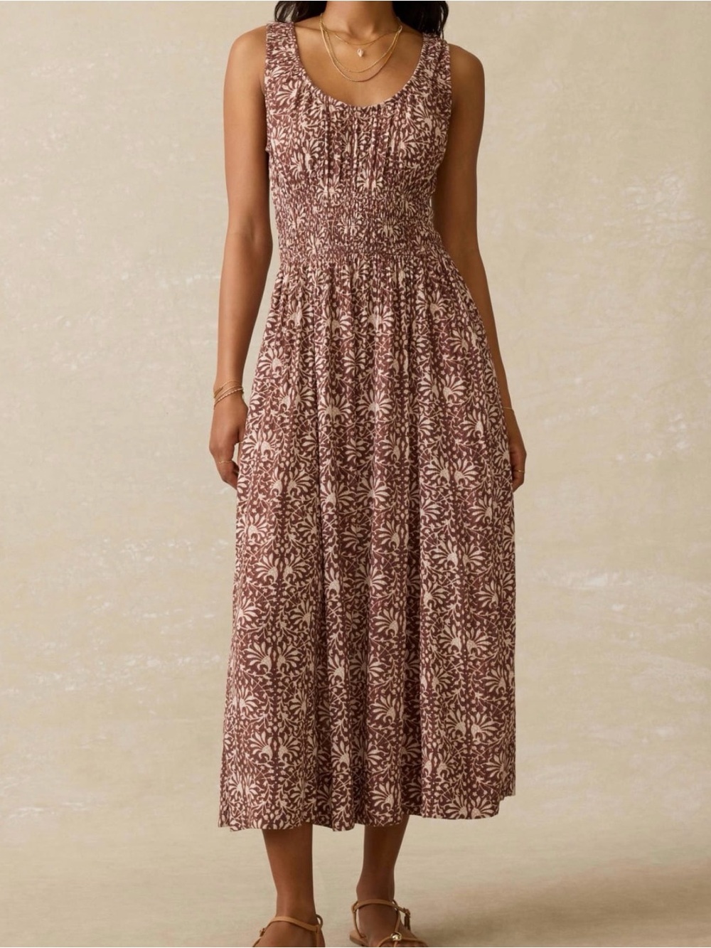 Faherty Sunseeker Sausalito Sunset Maxi Dress Boho Sleeveless Tank Brown Dress L - Picture 6 of 7